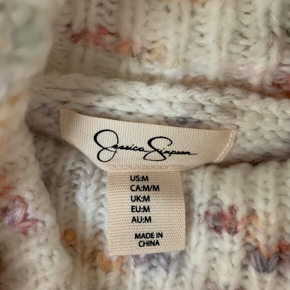 Jessica Simpson White Rainbow Fleck Balloon Sleeve Turtleneck Sweater, Size M - Picture 4 of 5